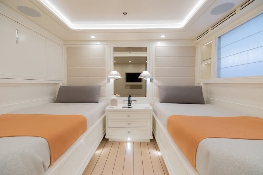 luxury bedroom, stylish bedroom, superyacht charter Boji