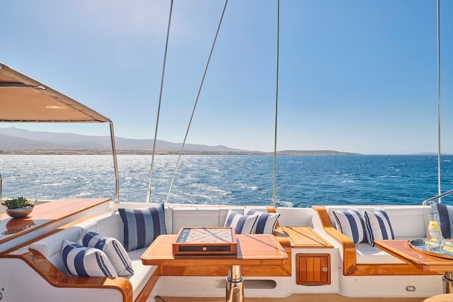 luxury upper deck, sailing yacht Greece, sailing yacht charter Greece