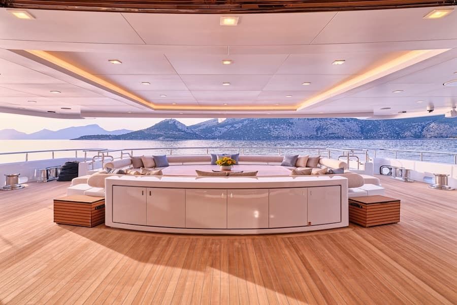 luxury deck, mega yacht deck, super yacht charter Greece