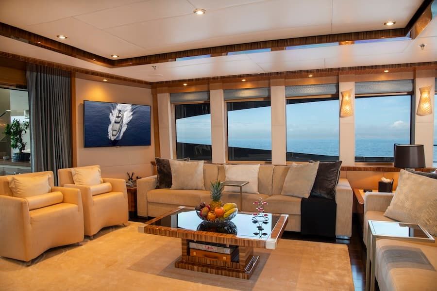 private yacht salon, luxury yachting, superyacht charter Greece