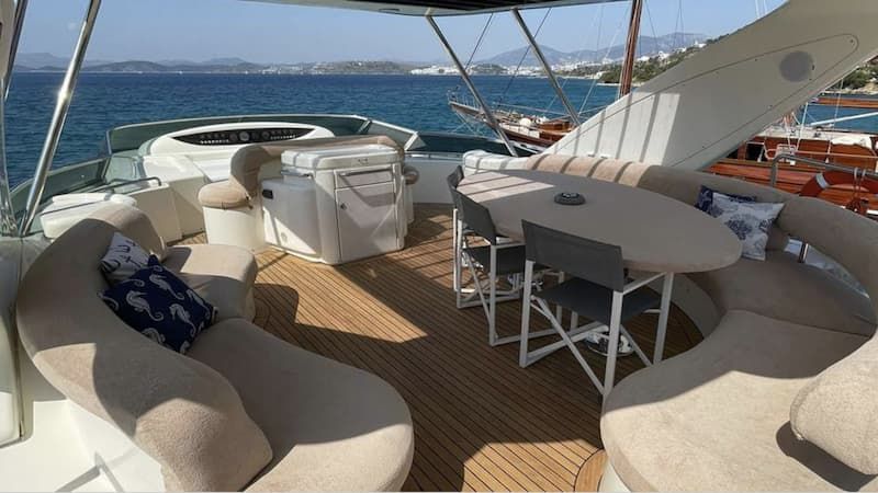upper deck, daily motor yacht charter Mykonos, Cyclades yachting
