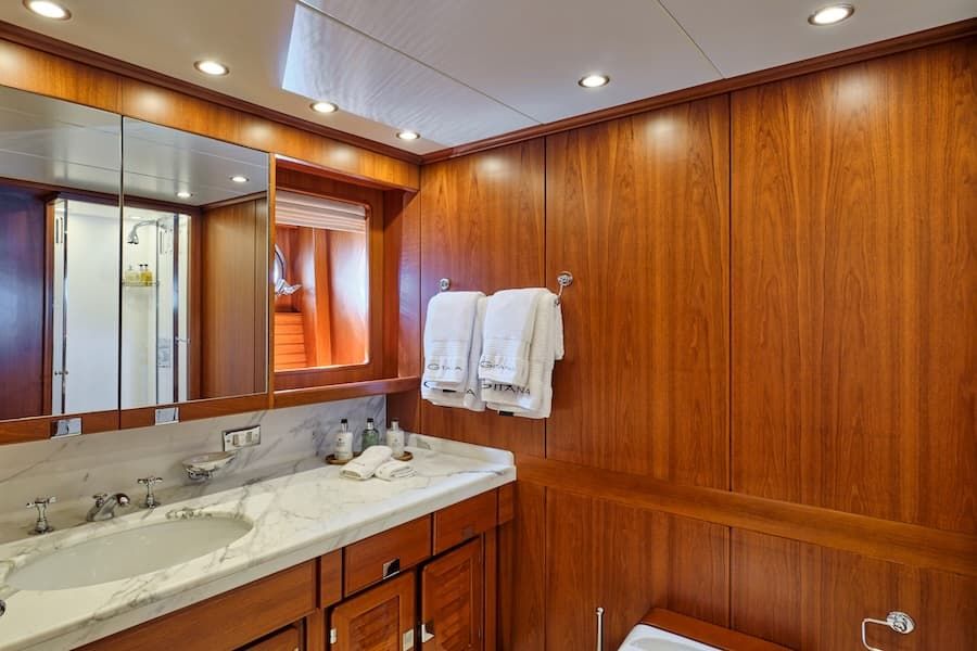 luxury bath, yacht bathroom, sailing yacht charter vacation Greece