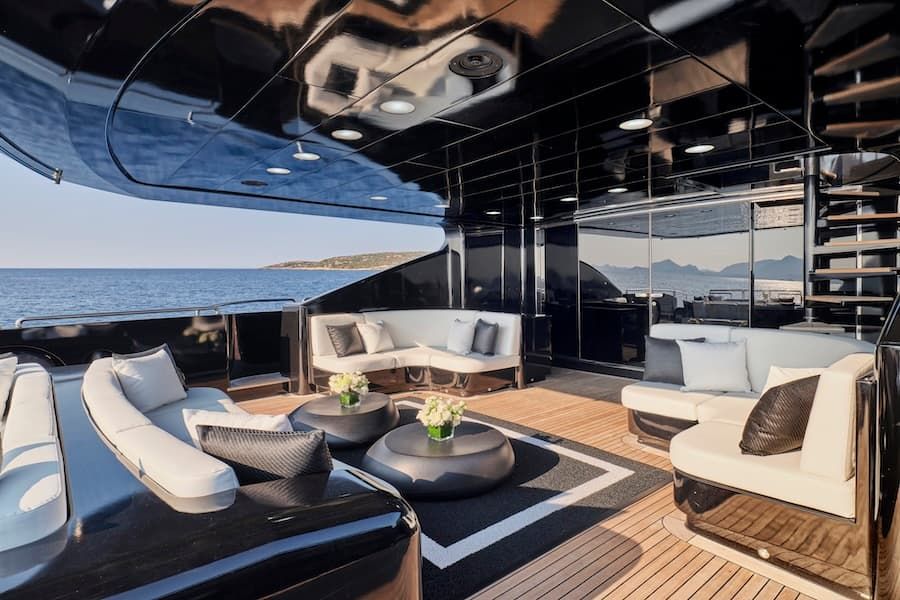 outdoor saloon, luxury superyacht rental Greece, luxury yachting Greece