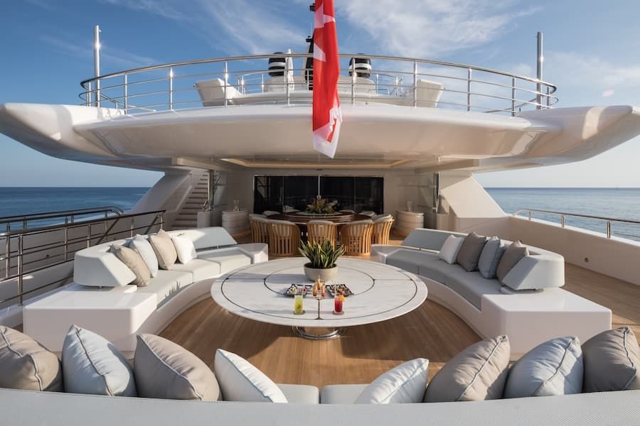 mega yacht out door salon, mega yacht upper deck salon, luxury living