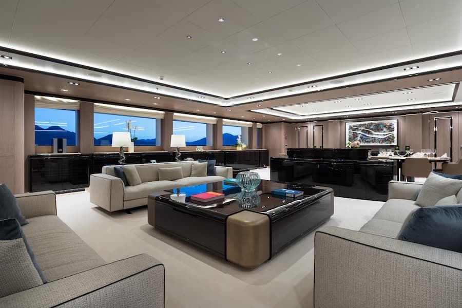 luxury salon, mega yacht salon, superyacht charter Greece