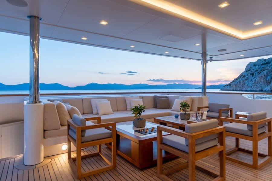 luxury outdoor salon, Greece superyacht charter, luxury yachting