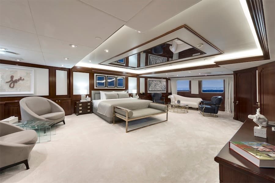 superyacht bedroom, king size bed, Chakra superyacht