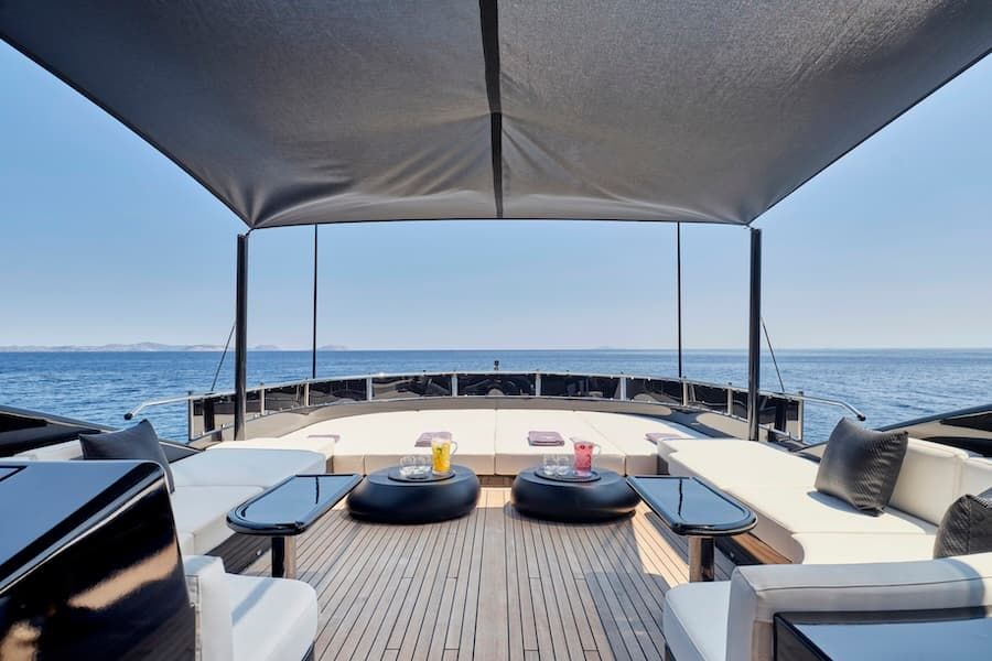 luxury outdoor salon, luxury yacht rental Greece, superyacht charter Mykonos