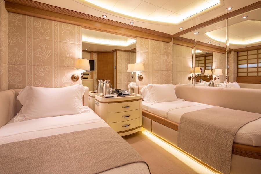 superyachts single beds, yacht accommodation, superyacht Alexandra