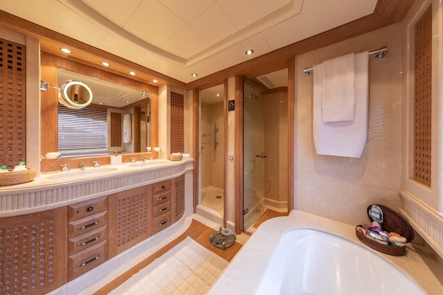 luxury bathroom, luxury wellness, superyacht charter Greece