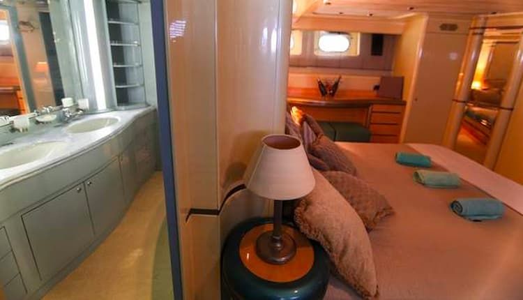 superyacht accommodation, luxury yacht bedroom, day cruise Mykonos