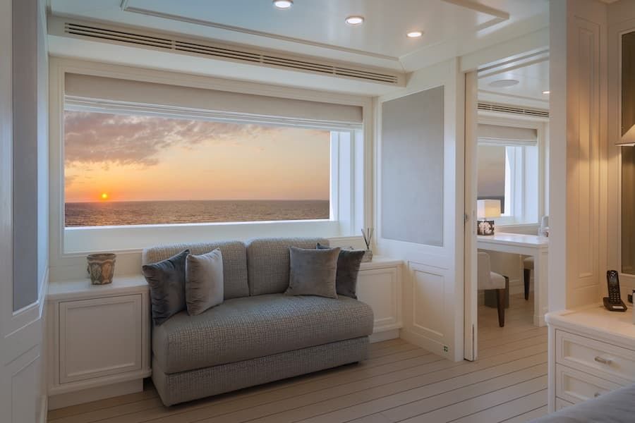 luxury yacht interior, luxury living, superyacht charter Mediterranean