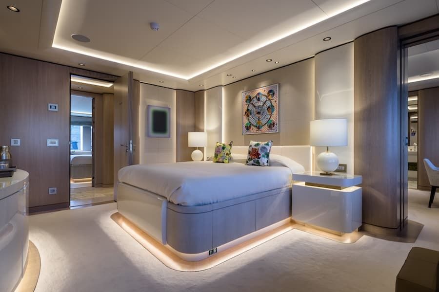 luxury living spaces, Opari interior, mega yacht charter Greece