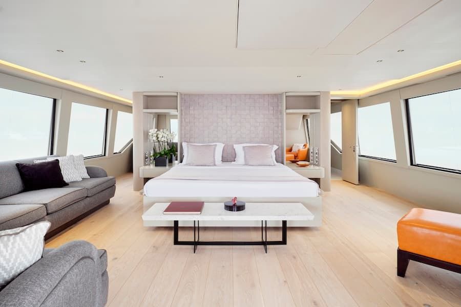 superyacht bedroom, luxury accommodation, superyacht charter Greece