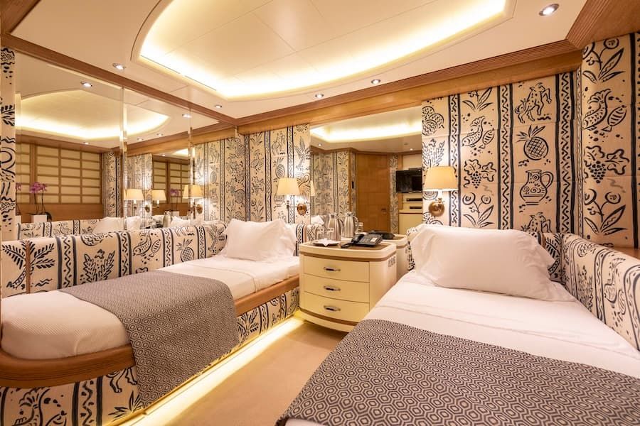 luxury yacht bedroom, superyacht life, superyacht charter Greece