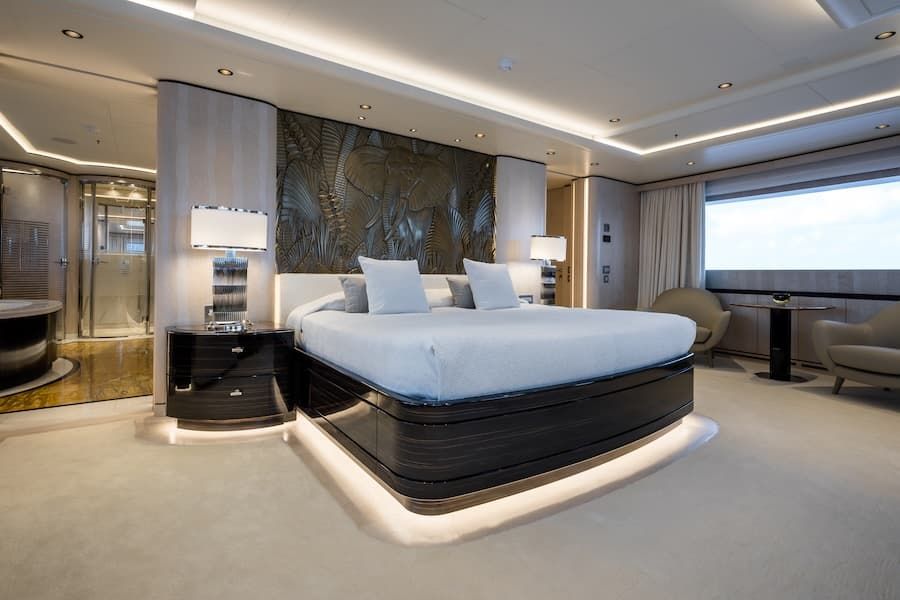 Opari accommodation, Opari bedroom, luxury mega yacht charter