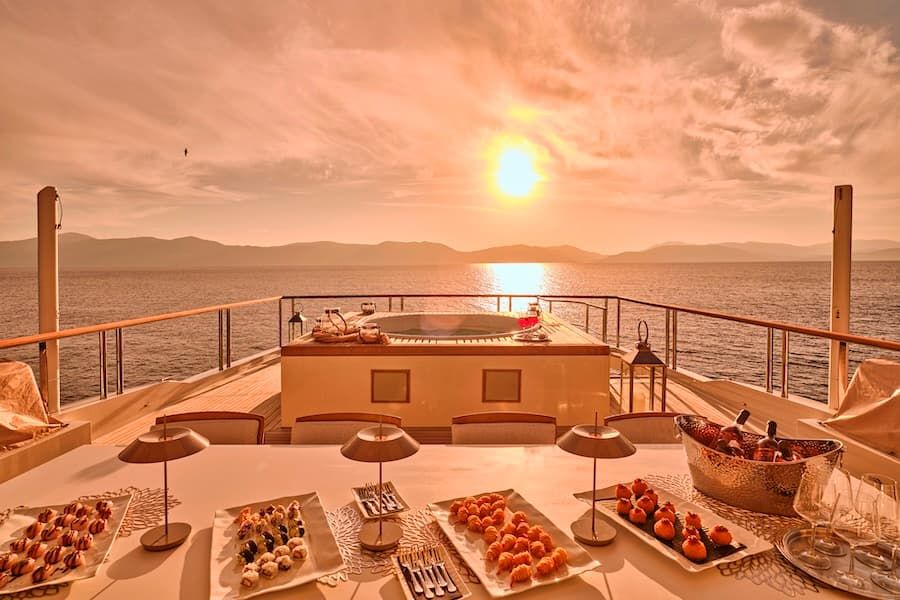 luxury sun deck, luxury yacht event Greece, superyacht charter Greece