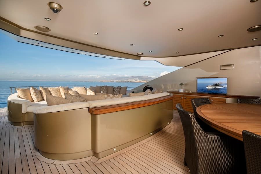 outdoor salon, luxury superyacht salon, superyacht charter Greece