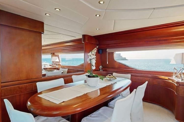 yacht dining, dining area, Athens yachts Greece