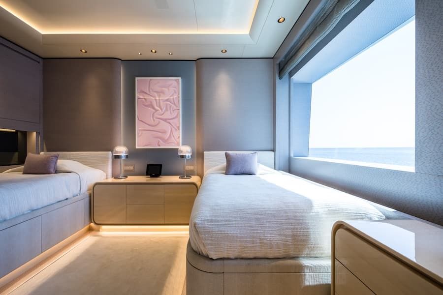 luxury twin beds, Opari accommodation, Opari mega yacht charter