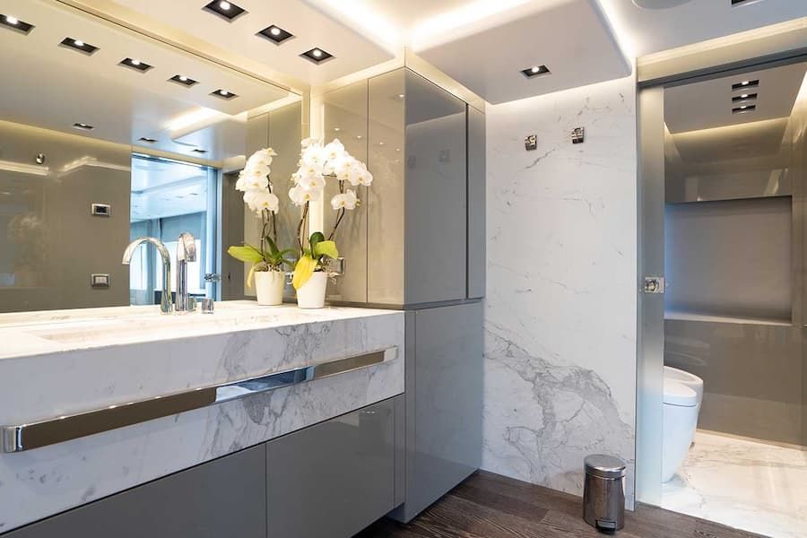 luxury bathroom, luxury living, superyacht rental Greece
