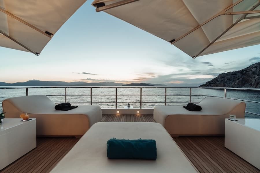 luxury sunbeds, luxury yacht charter, superyacht rental Greece