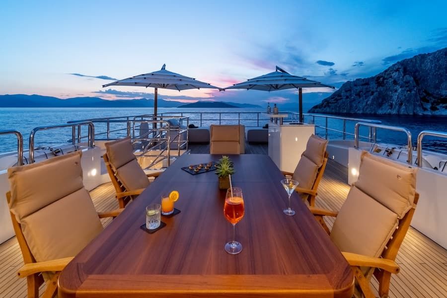 luxury dining, superyacht party Greece, Mathilde yacht