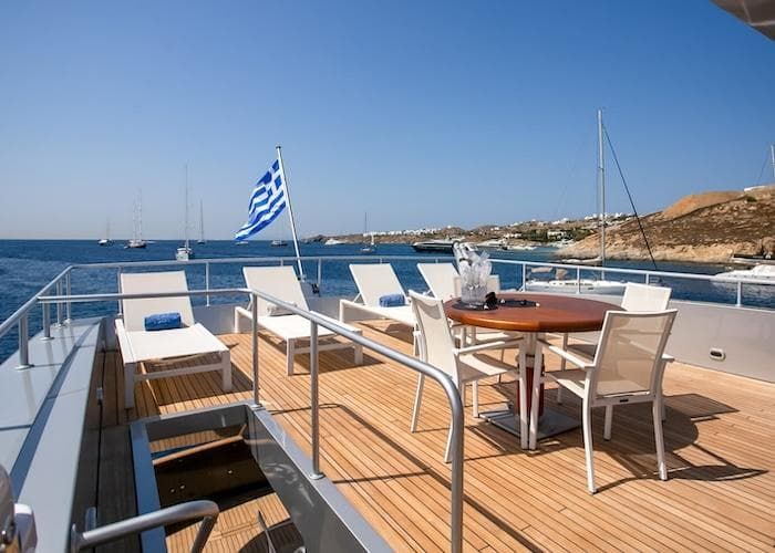 sun deck, luxury motor yacht charter Mykonos, Greece yachts