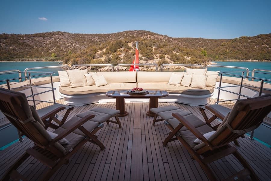 luxury upper deck, superyacht charter Greece, luxury salon