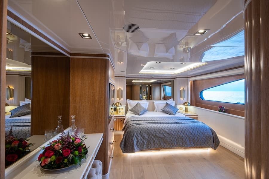 superyacht bedroom, luxury lifestyle, luxury yacht vacations Greece