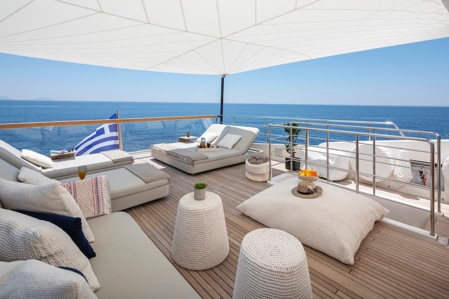 luxury sundeck, superyacht sundeck, superyacht rental Greece