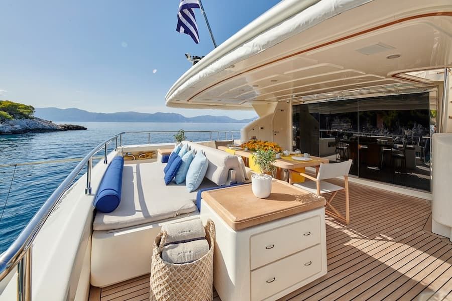 luxury sun deck, luxury yacht charter Greece, relaxing vacations