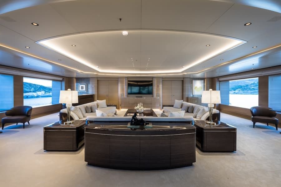 Greece mega yacht charter, luxury inner spaces, luxury living