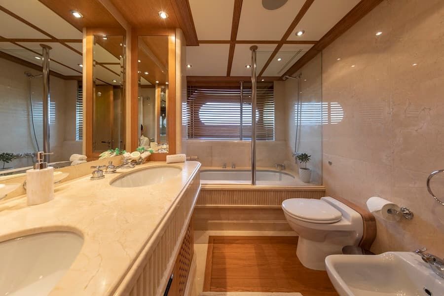 superyacht bathroom, luxury living, Greece superyacht charter