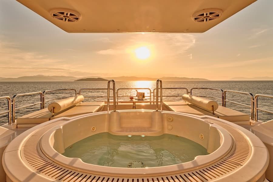 Luxury exterior, superyacht spaces, luxury superyacht charter Greece