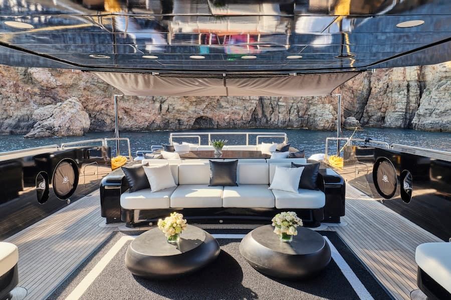 outdoor salon, super yacht charter Greece, luxury lifestyle