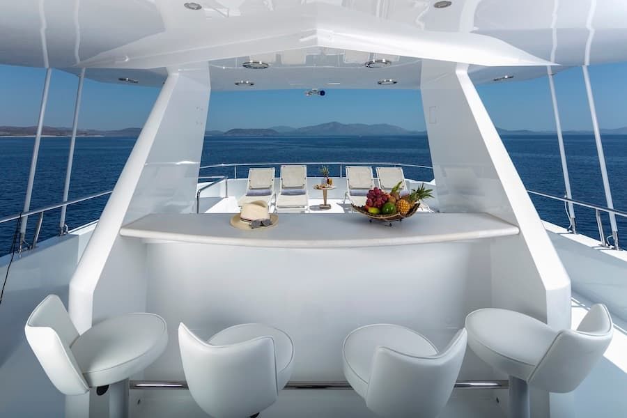 luxury upper deck, luxury yacht party, superyacht charter Greece