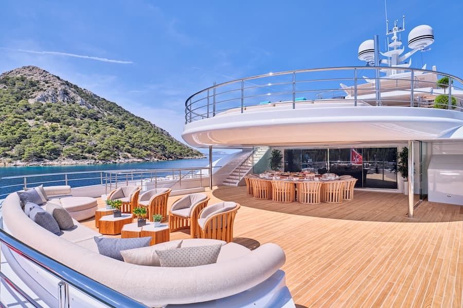 luxury sun deck, superyacht vacations Greece, superyacht charter Greece