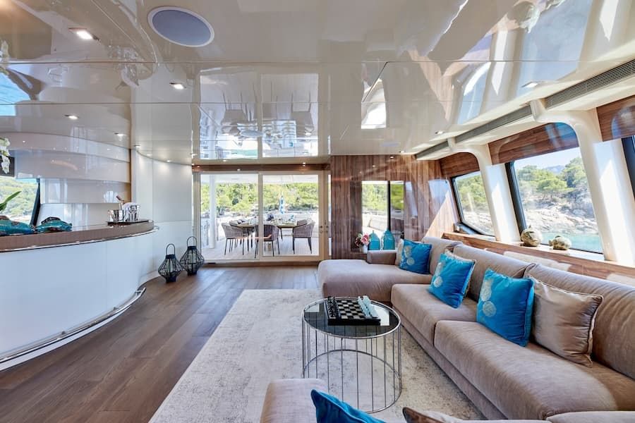 luxury inner salon, luxury superyacht Greece, superyacht charter Greece