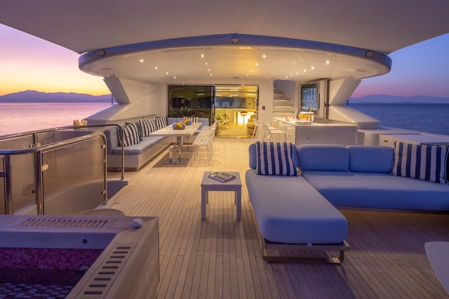 stylish outdoor spaces, luxury yacht vacations Greece, luxury living