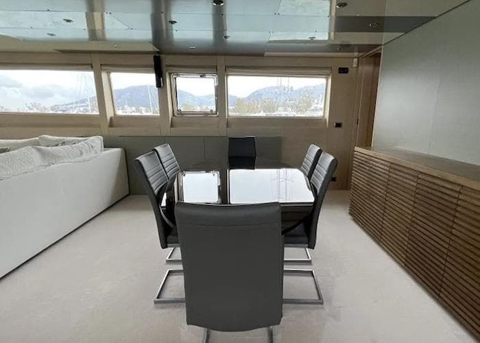 Greece motor yacht dining, meeting room, motor yacht charter Mykonos
