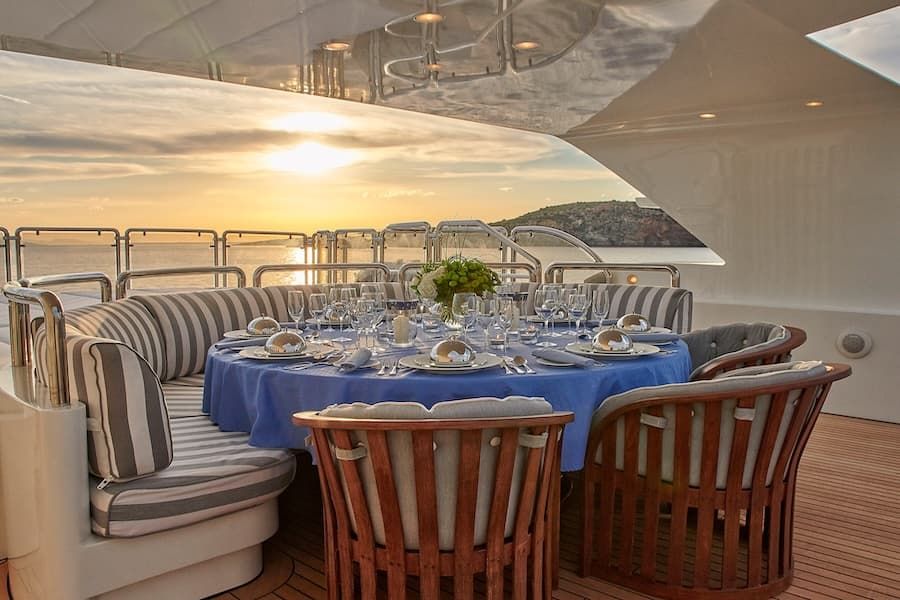 luxury dining, super yacht vacations, superyacht charter Alexandra