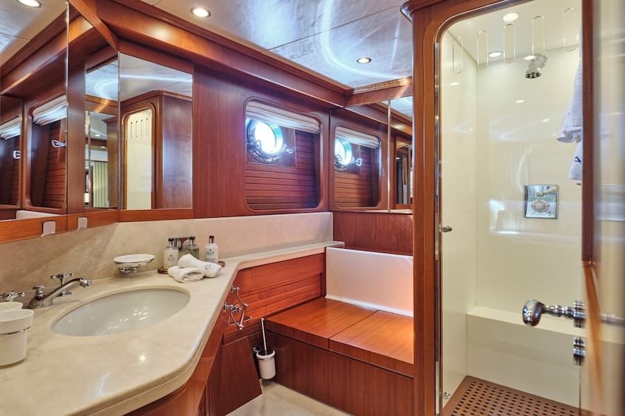 yacht bathroom, luxury sailing Greece, sailing yacht charter vacations Greece