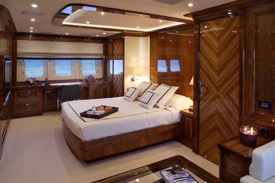 luxury yacht bedroom, super yacht vacations Greece, superyacht charter Greece