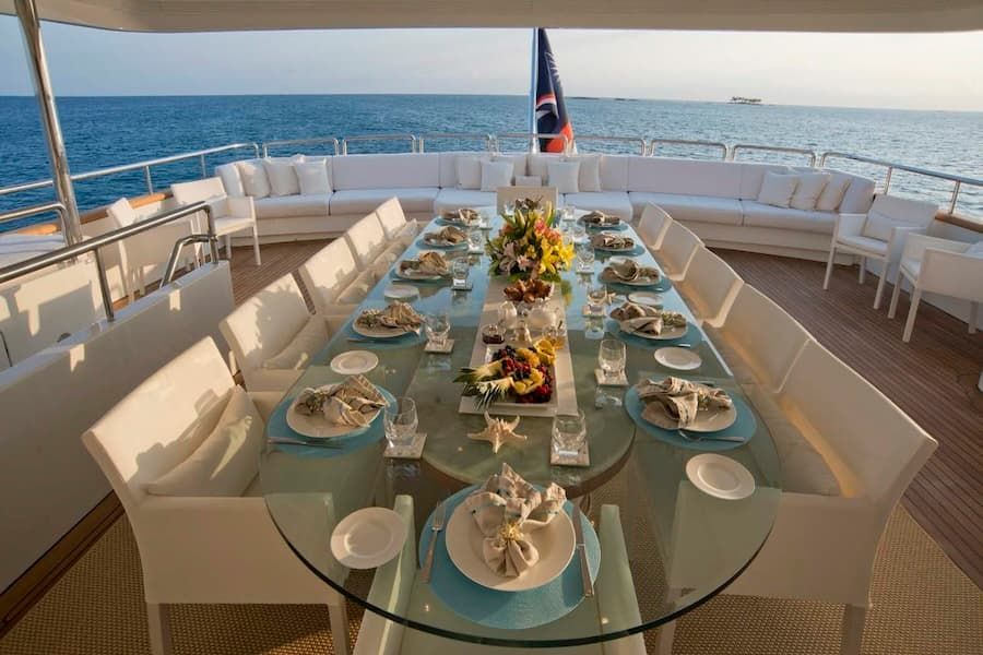 luxury superyacht dining, fine dining, superyacht vacations Greece
