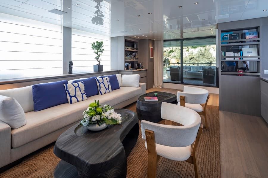 superyacht salon, luxury living, Greece superyacht charter Dinaia