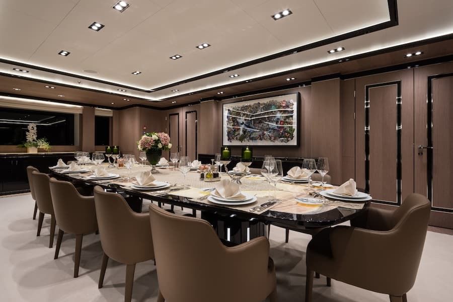 luxury superyacht dining, superyacht Optasia, luxury vacations Greece