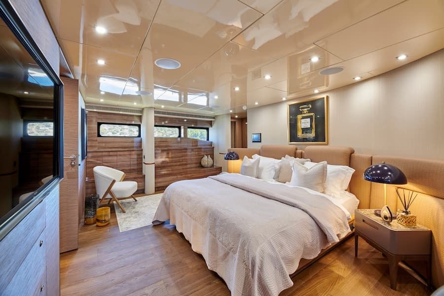 luxury accommodation, luxury yacht bedroom, superyacht rental Greece