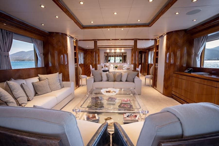 luxury salon, luxury yacht charter Greece, yacht charter Mediterranean