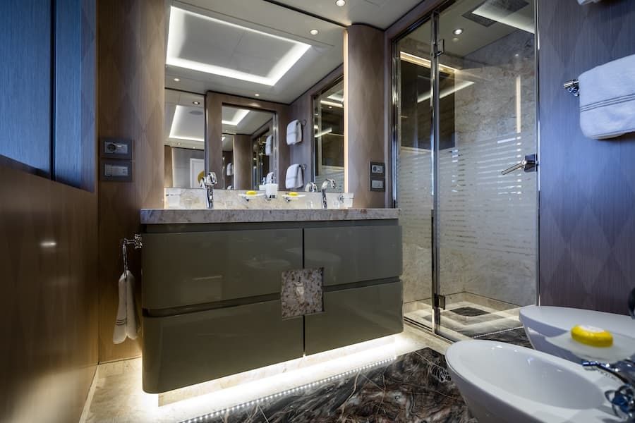 mega yacht batroom, Opari yacht, luxury vacations Mediterranean